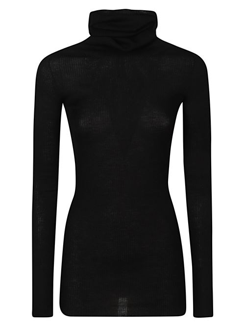 Dolcevita nero di RICK OWENS caratterizzato da vestibilità aderente, maniche lunghe e collo alto. RICK OWENS | RP02E4614RIBM09